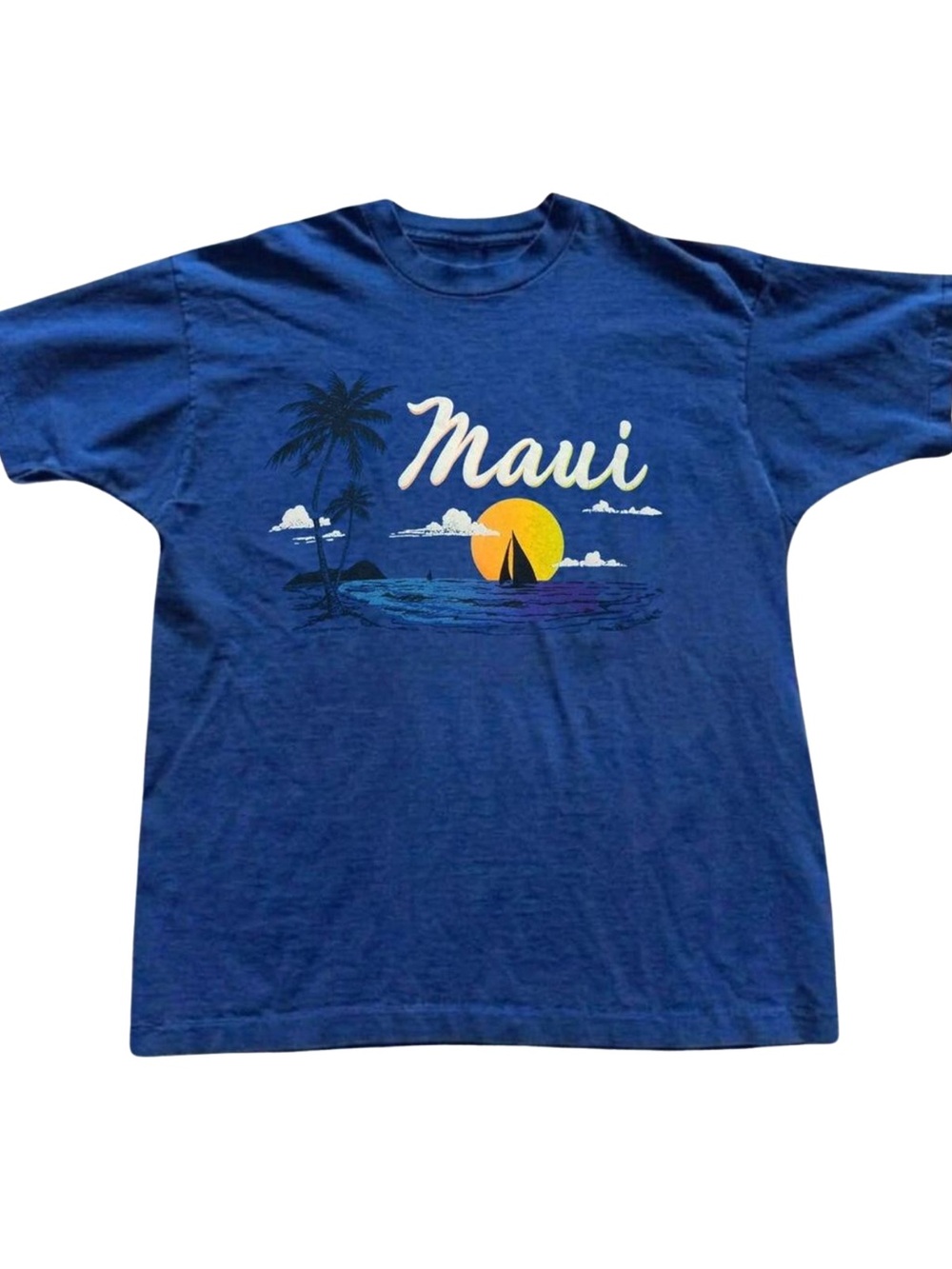 Gildan Maui Graphic Tee in Royal Blue with Sunset Print